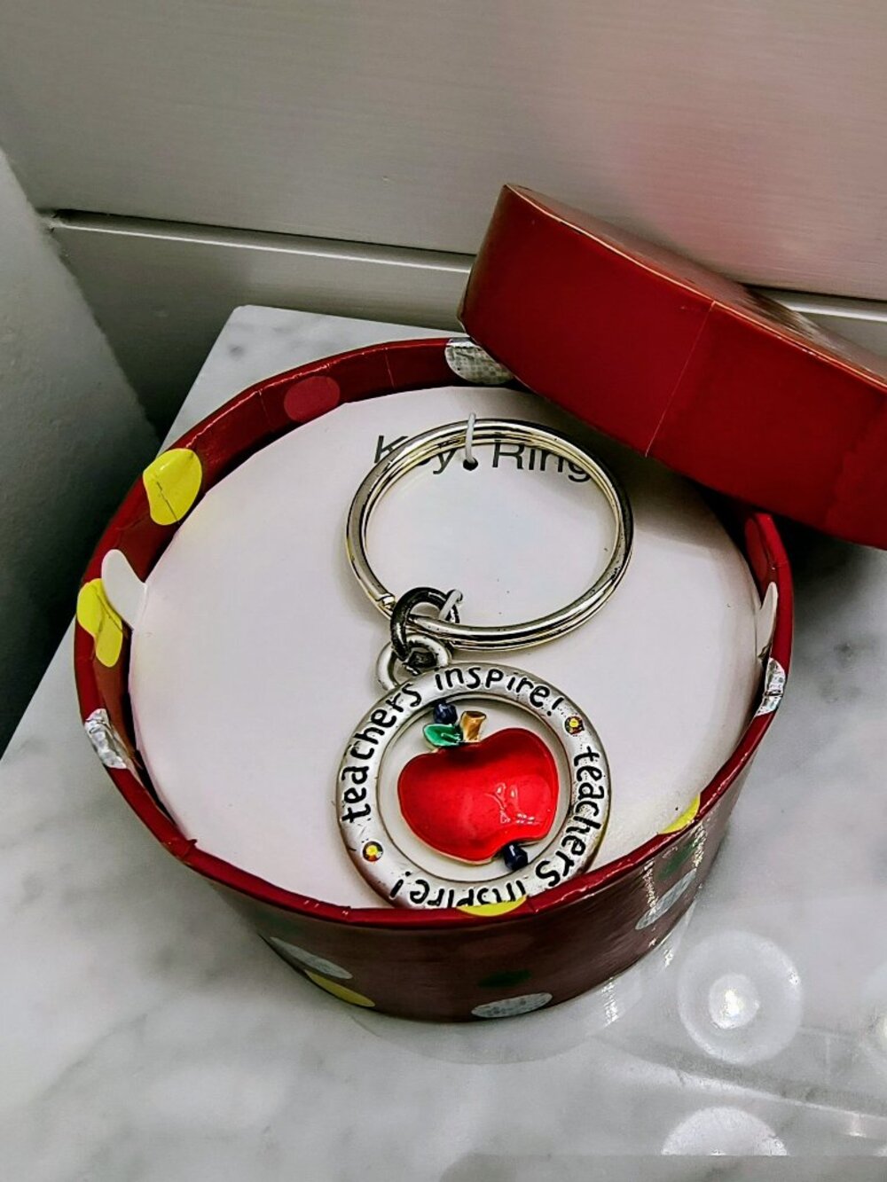 NEW - "Teachers Inspire!" Apple Keychain Purse Charm - Gift in Box